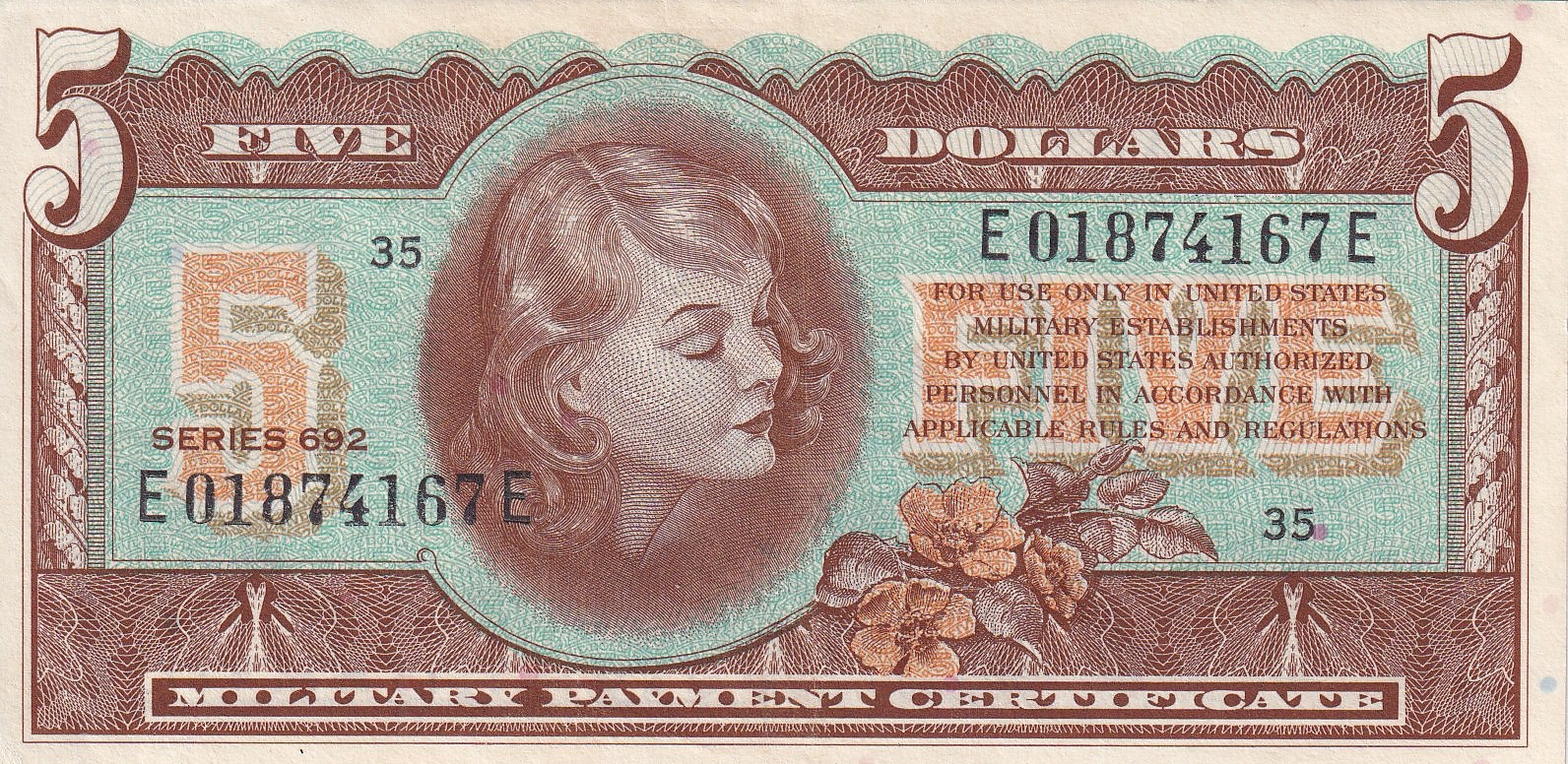 未使用　コンゴ民主共和国　1968年　50マクタ　P-11as　見本券 Military Payment Certificates: Series 692, 1970-1973